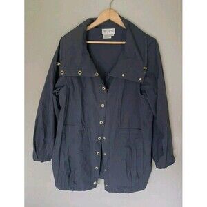 W Worth Sz S Women Light Weight Cotton Jacket Coat Navy‎ Cowl Neck Utility 130